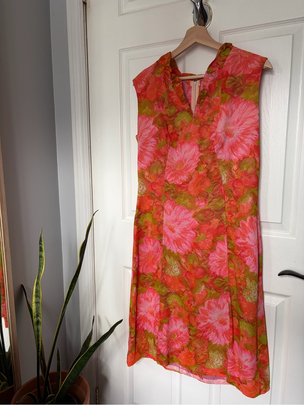Orange and Pink 1960s floral cocktail dress